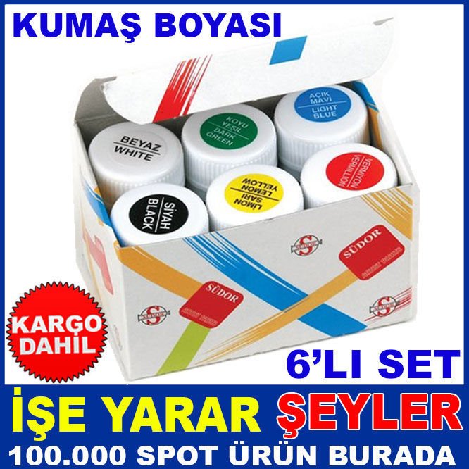 SÜDOR 25ml 1 KUTUDA 6 FRKLI RENK KUMAŞ BOYASI KD