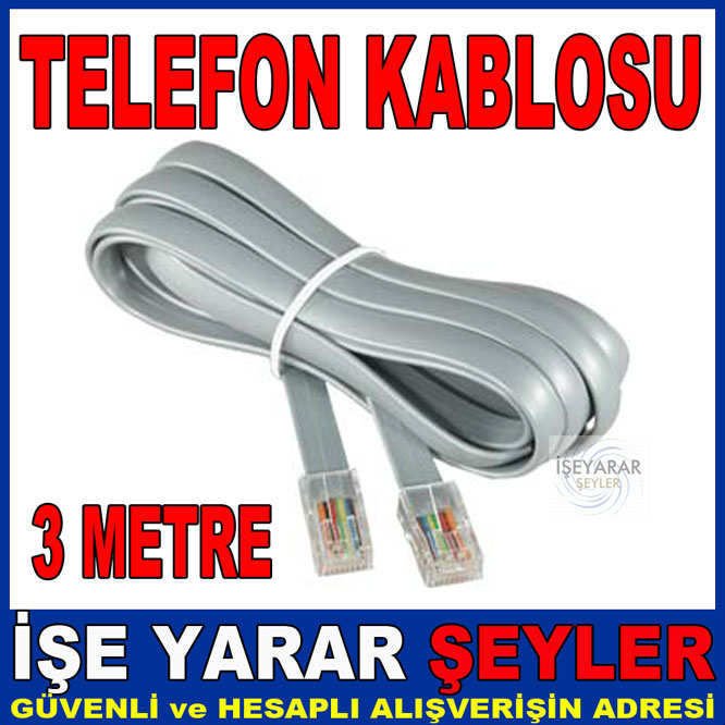3 METRE TELEFON KABLOSU TEK HAT 2 UCU JACKLI