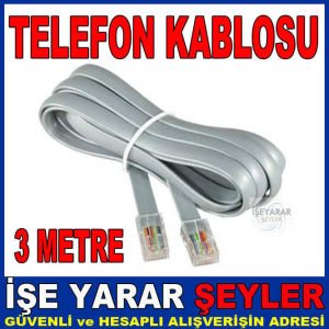 3 METRE TELEFON KABLOSU TEK HAT 2 UCU JACKLI