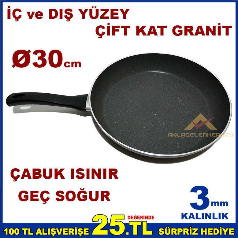 1.KALİTE 30cm DÖKÜM KIZARTMA TAVASI EZME ALÜMİNYUMDAN ÜRETİM İÇ ve DIŞ YÜZEYİ GRANİT KAPLAMA abn34