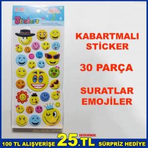 30 Parça 3d Kabartmalı Stıcker Emojiler Suratlar