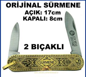 %100 Orijinal Sürmene Klasik Nostaljik İşlemeli 2 Bıçaklı Çakı Sürmene Çakısı