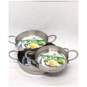 Essenso 18/10 Çelik 304 Kalite 3lü Sahan Seti ÇiftKulp 14-16-20cm Ömür Boyu Garantili Kupon Tava Set
