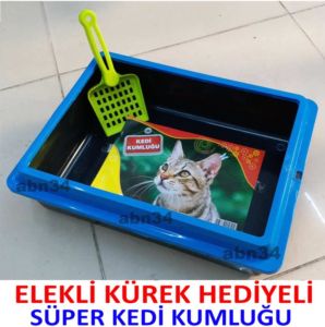 Elekli Kürek Hediyeli Kedilere Açık Tuvalet Kedi Kumluğu Kum Sıçraması Önleyen Kenar Kapak Emniyetli