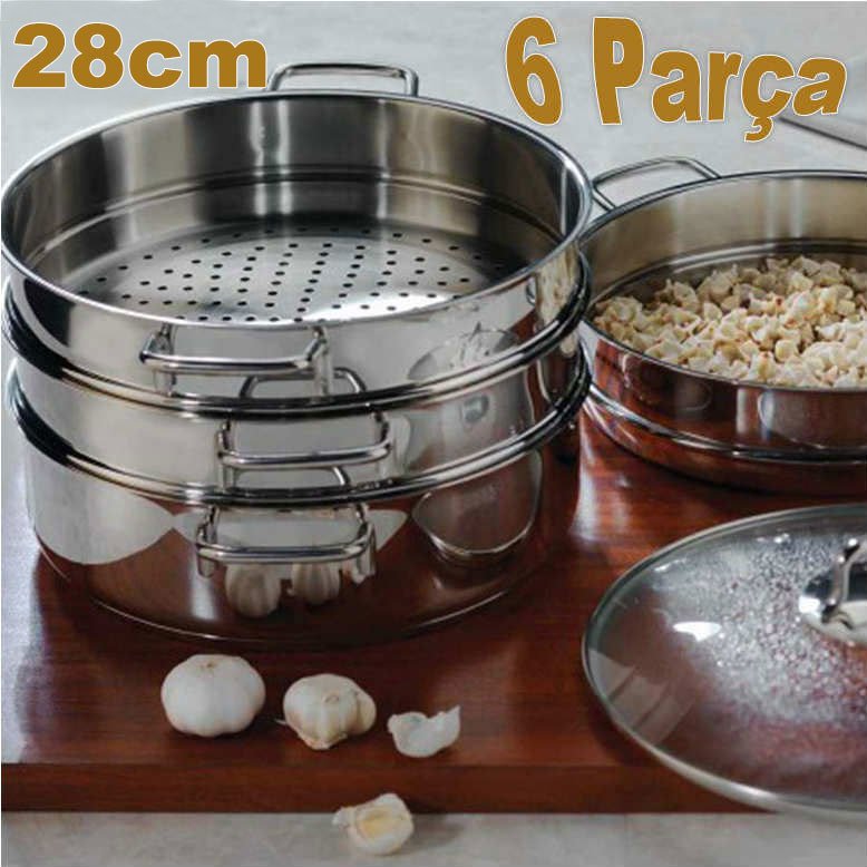 Alüminyum Mantı Tencereleri Seti 28cm 6 Parça 5 Katlı Aliminyum Mavioli Pot Yanmaz-Yapışmaz