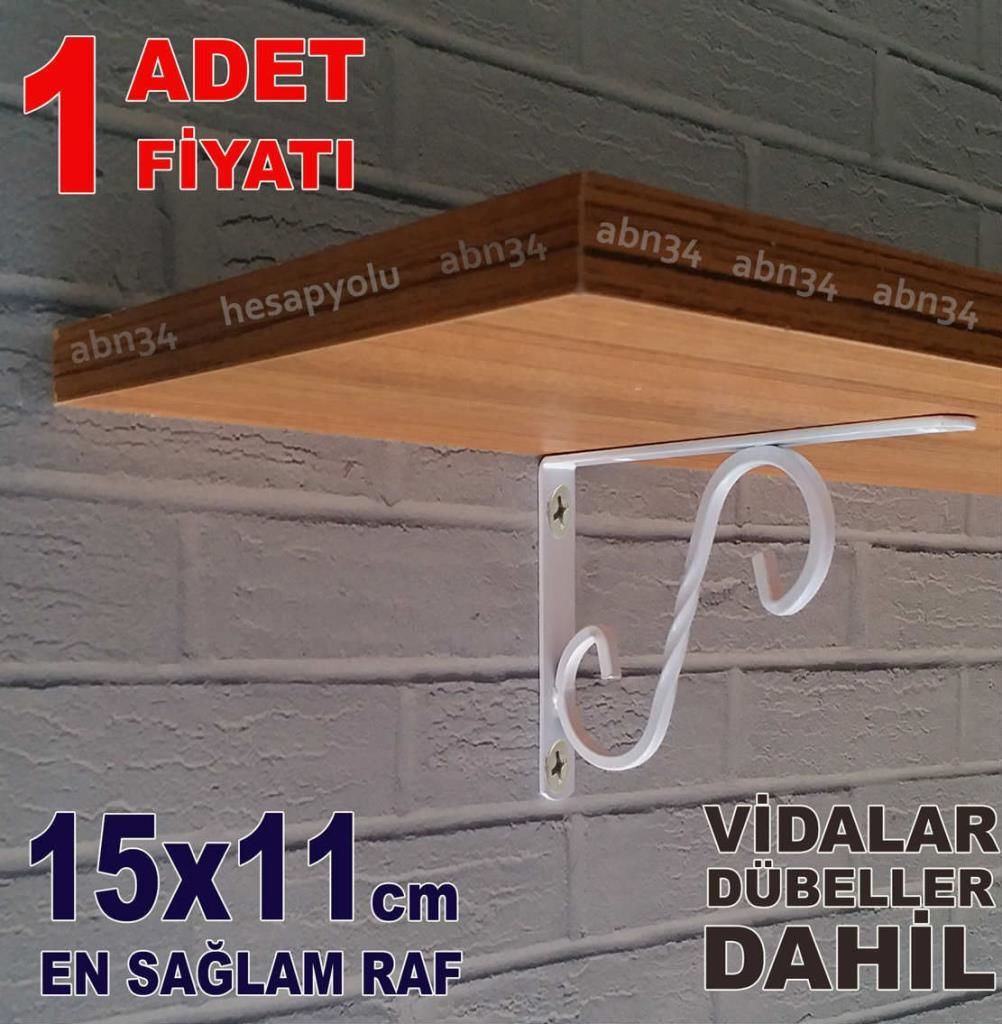 Metal ferforje raf ayağı Beyaz Renk 15x11cm L ayak vidalarla dübelleri dahil çelik raf altı demiri