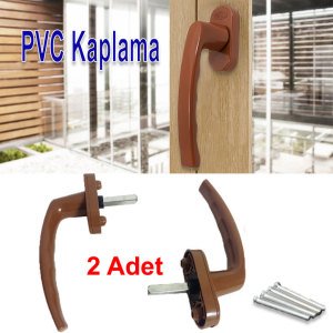 2 Adet Kaliteli Sert Plastik PVC Kaplama Pencere Kolu Seti Kahverengi Pimapen Kapı Kolu
