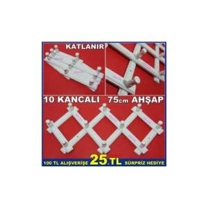BEYAZ RENK KATLANIR AHŞAP ASKI AHŞAP AKORDEON ASKI,SAĞLAM 10 KANCALI