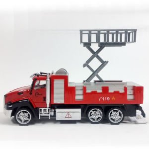 DieCast Metal Kasa Hareketli Yükselen Platform Asansörlü Çek Bırak Oyuncak İtfaiye Kamyonu