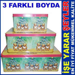 3 FARKLI BOYDA DİKDÖRTGEN MODEL TENEKE KUTU