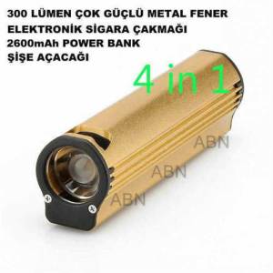 Çok Fonksiyonlu 4in1 Cep Telefonu İçin Powerbank,Şarjlı Q5 El Feneri,Elektronik Çakmak,Şişe Açacağı