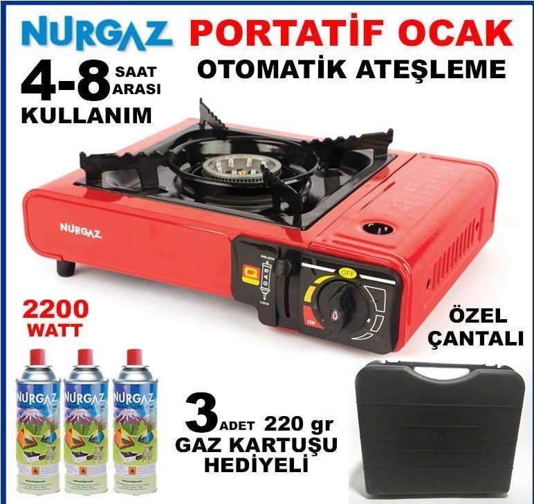 3ADET GAZ KARTUŞU HEDİYELİ ÇANTALI PORTATİF OCAK