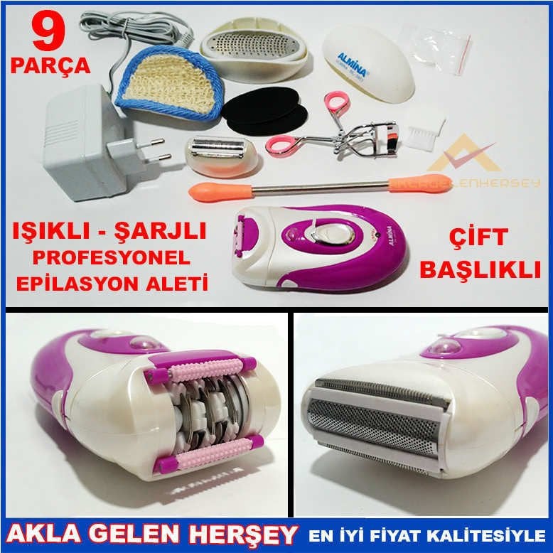 9 Parça Işıklı Şarjlı Profesyonel Epilasyon Aleti