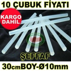 10 ADET 30cm SICAK SİLİKON ÇUBUĞU KALINØ10mm KDH