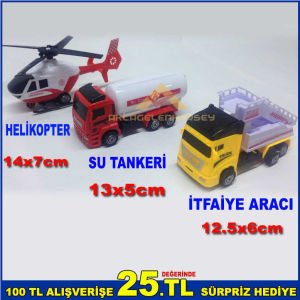 ÇOCUKLARIN SEVECEĞİ VE EĞLENECEĞİ 3 PARÇA PLASTİK SU TANKERİ,HELİKOPTER,İTFAİYE ARACI