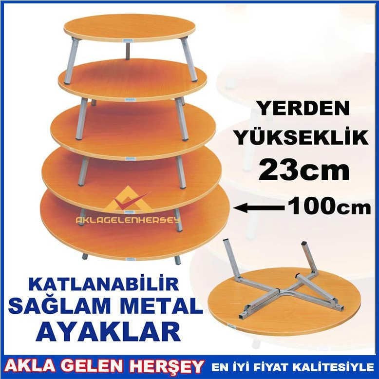 Katlanan Sağlam Ayaklı 100cm Yuvarlak Yer Sofrası KATLANABİLİR METAL AYAKLI AHŞAP YER SOFRASI