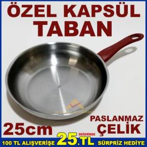 25cm Çelik Tava İndüksiyon Çelik Kapsül Tabanlı Tek Saplı Çelik Kızartma Tavası