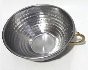 Pirinç Kulplu Çelik Dövme Paslanmaz Çelikten 4 Adet 13cm Maşrafa 5cm Derinlikte Geniş Ağızlı