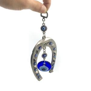 Dekoratif Nazar Boncuklu Metal İşlemeli 19 cm At Nalı Süs Eşyası Hediyelik Eşya Askılı Kapı Süsü