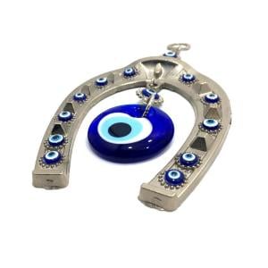 Dekoratif Nazar Boncuklu Metal İşlemeli 19 cm At Nalı Süs Eşyası Hediyelik Eşya Askılı Kapı Süsü