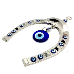 Dekoratif Nazar Boncuklu 23 cm Metal Büyük Boy At Nalı Süs Eşyası Hediyelik Eşya Askılı Kapı Süsü