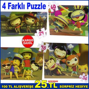4 Farklı Puzzle Canım Kardeşim ve Arkadaşları Farklı Boylarda ve Farklı Parçada Eğlenceli Puzzle