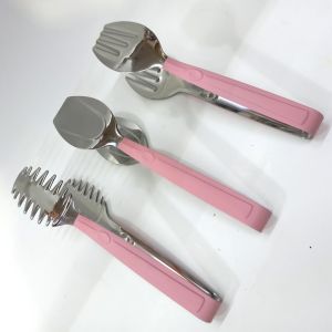Paslanmaz Çelik Üzeri Silikon Kaplama Soft Pasta, Makarna, Salata Maşası Seti
