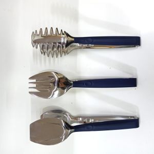 Paslanmaz Çelik Üzeri Silikon Kaplama Soft Pasta, Makarna, Salata Maşası Seti