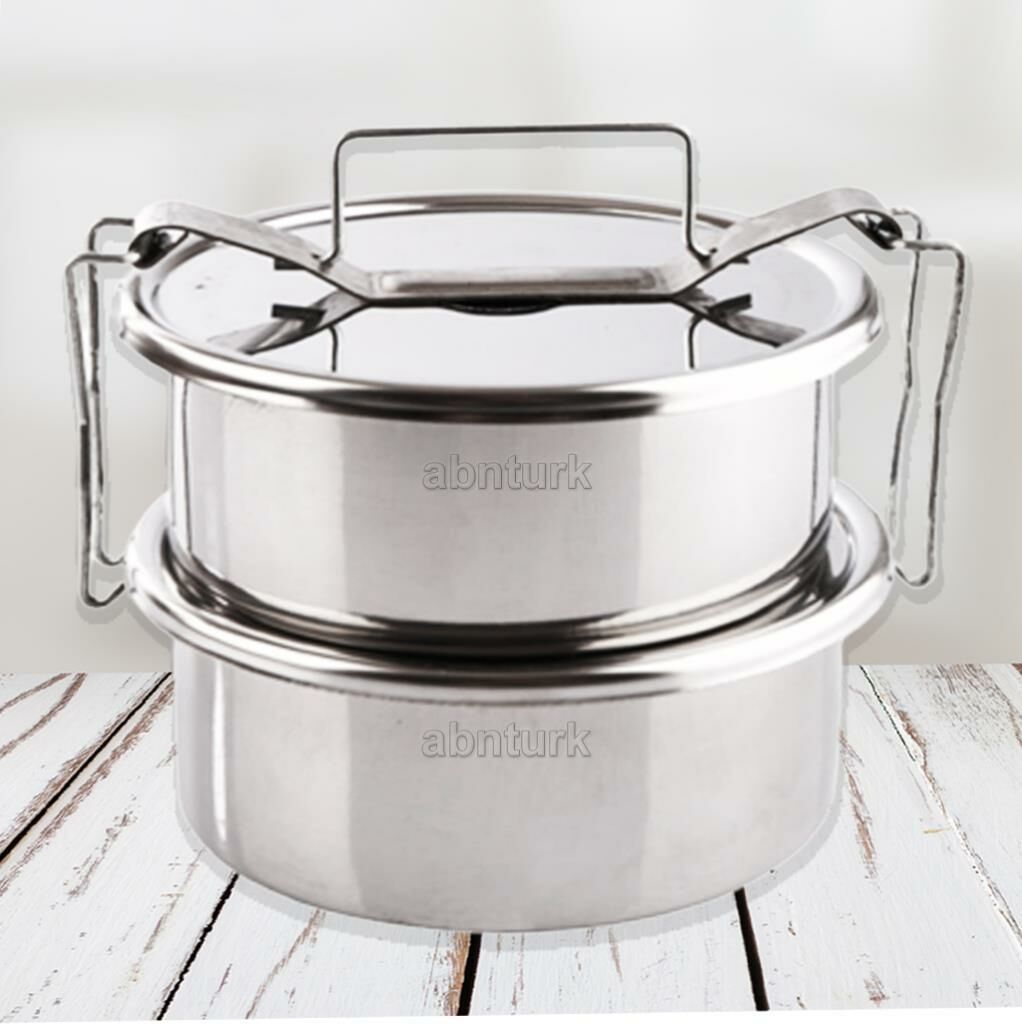 Paslanmaz Çelik 15cm 2li Sefer Tası 1,6 Lt 2 Kişilik Isıtmalı Yemek Taşıma Kabı 800ml x2 %100 Metal