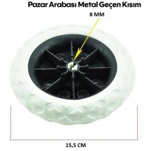 Tak Çıkar Pazar Araba Teker Geçmeli Bebek Arabası Tekerleği Beyaz 15,5 Cm 2 Adet Fiyatıdır