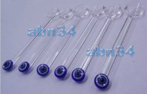 Nazar Boncuklu Cam Çay Kaşığı Takımı 6 Adet Naturel Camdan El İşçiliği İle Üretilmiş Cam Nazarlıklı