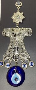 25x10cm Gümüş Kaplama Nazarlıklı Papatyalı Kaftan Gümüş Uğurlu Duvar Süsü