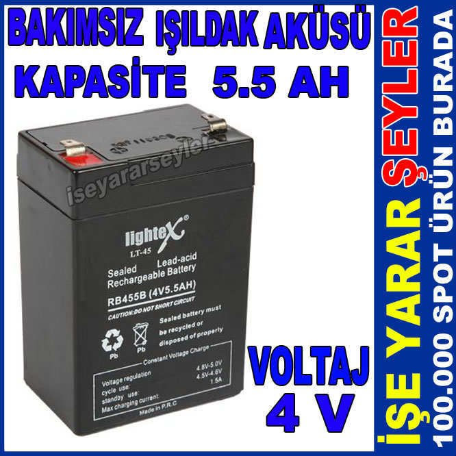 Lightex LT-45 Akü 4volt, 5.5Amper Bakımsız Işıldak Aküsü Ataba-GP Türkiye Garantisiyle 46x68,H=98mm