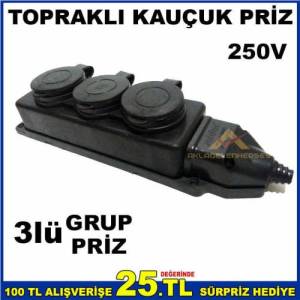 3lü GRUP PRİZ TOPRAKLI KAPAKLI SERİ KAUÇUK PRİZ