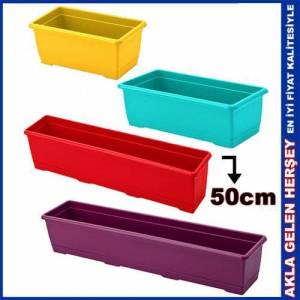 1.Kalite Plastikten Üretim 50cm Dikdörtgen Renkli Plastik Balkon Saksısı Rengarenk Çiçek Saksıları