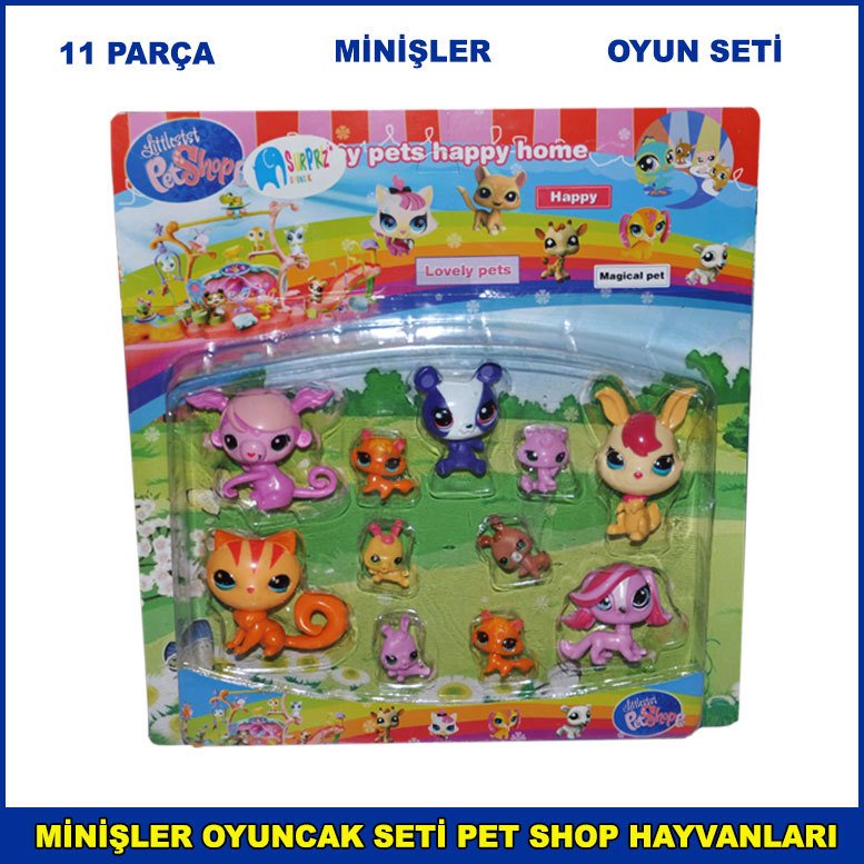 11 Parça Minişler Oyun Seti Pet Shop Hayvaları 1. Kalite ve Dayanıklı