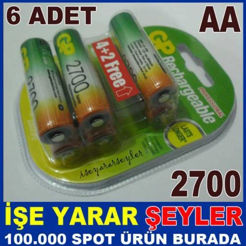 GP 2700 AA ŞARJLI KALEM PİL 6lı YENİ BLİSTER