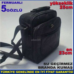 Omuz Askılı Su Geçirmez Erkek El Çantası 25x23cm Sağlam Branda Kumaş 5 Cepli Dikey Çanta
