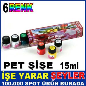 CAM BOYAMA SANATI İÇİN SETİ 6 FARKLI KARIŞIK RENK BOYA SETİ SÜDOR 6LI CAM BOYASI SETİ 15ml PET ŞİŞE