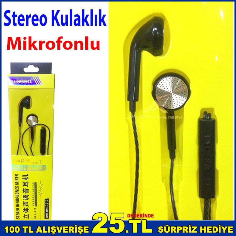 Mikrofonlu Kulaklık Kaliteli Ses Cep Telefon Kulaklığı 120cm Kablo Uzunluğu Stereo Kulaklık Siyah-1