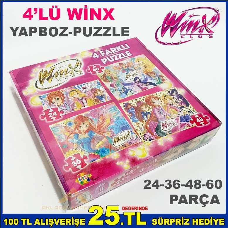 4'LÜ WİNX EĞİTİCİ EĞLENDİRİCİ PUZZLE SETİ