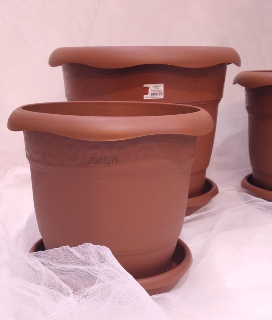 1 adet 1no Ø20x17cm 2.8 Litre Toprak Rengi Tabaklı Çiçek Saksısı Toprak Çökmesi önleyen özel içyapı