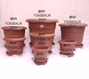 1 adet 1no Ø20x17cm 2.8 Litre Toprak Rengi Tabaklı Çiçek Saksısı Toprak Çökmesi önleyen özel içyapı