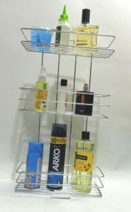 Metal Banyo Düz Raf Sistemi Garantili Paslanmaz Çelik 3 Katlı Krom Banyo Rafı Şampuanlık 27x11x52cm