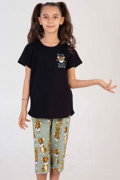 Pamuklu Kız Çocuk Kısa Kol Kaprili Pijama Takım
