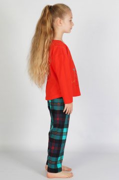 Pamuklu Kız Çocuk Düşük Omuzlu Uzun Kol Pijama Takım