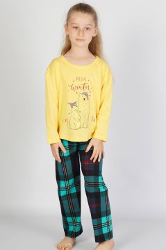 Pamuklu Kız Çocuk Düşük Omuzlu Uzun Kol Pijama Takım