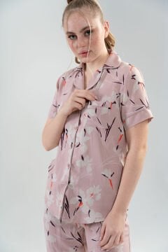Kadın Vıscon Tamamı Düğmeli Kısa Kol Pijama Takım