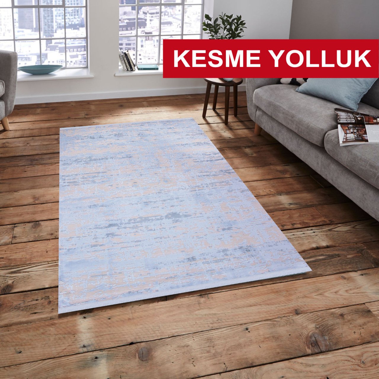 Sis Koleksiyonu Kesme Yolluk 3004 Mavi Halı 160 CM EN