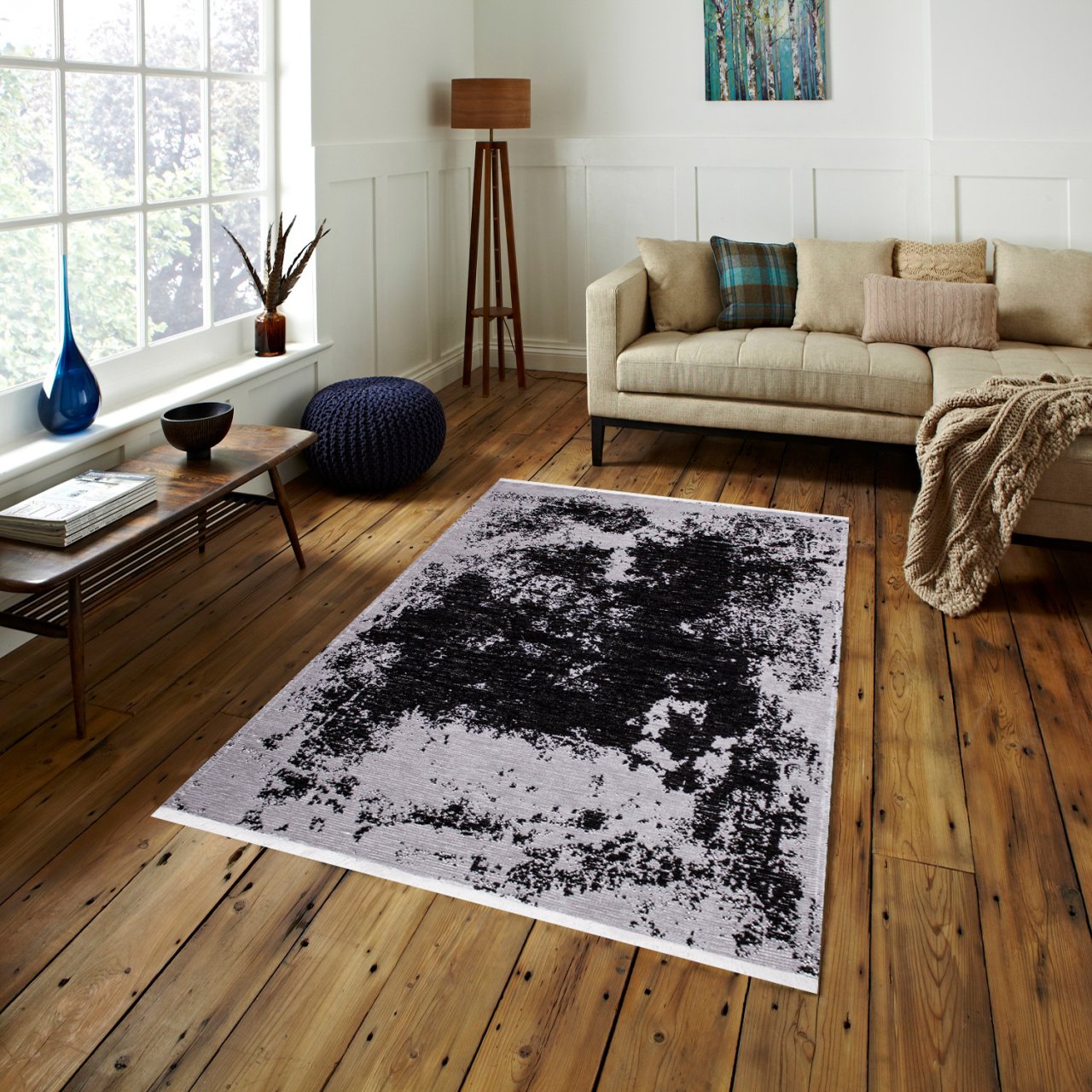 Cotton Koleksiyonu Çift Taraflı Kilim Siyah- Gri 8501